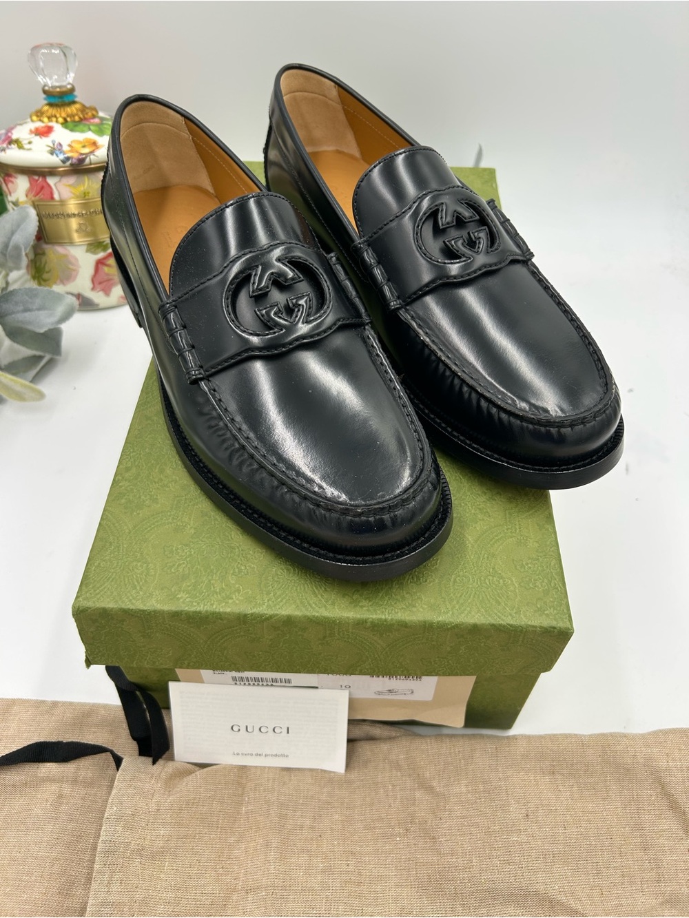 Men’s Gucci interlocking GGleather loafers size 10 fits 11 US  made in Italy